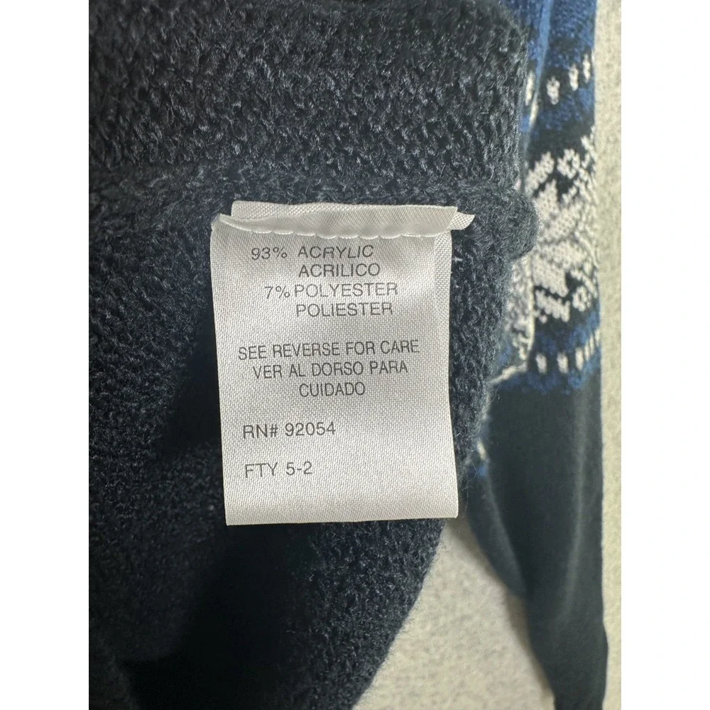Vintage Carolyn Taylor Sweater XL Fair Isle Blue White Long Sleeve Turtleneck